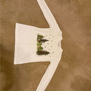 J. Crew White Long Sleeve Tee with Tree Design